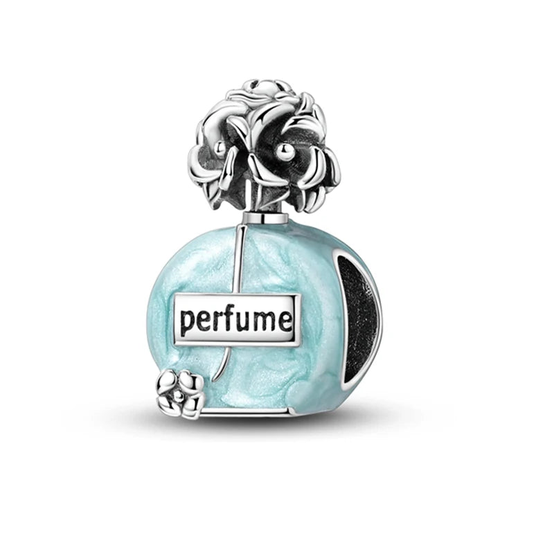 Charm Botella de Perfume en Plata 925 con Corona Rosa – Abalorio Romántico para Pulseras Tipo Qikaola, Regalo San Valentín