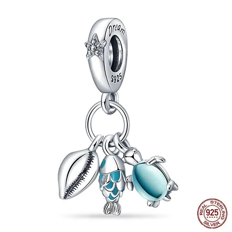 Charm Serie Océano en Plata 925 – Abalorios Tortuga, Cangrejo y Sirena para Pulsera Original Mujer