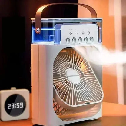 3 en 1 Mini Aire Acondicionado Portátil ❄️ Ventilador + Humidificador + Luz Nocturna | Enfriador de Escritorio USB Recargable
