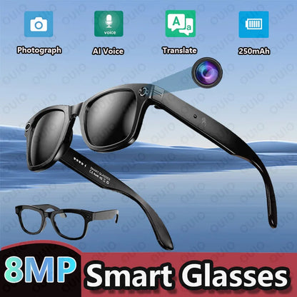 Gafas inteligentes con cámara integrada – Foto, video, traducción AI en 100+ idiomas, batería 250mAh, Bluetooth, resistentes al agua