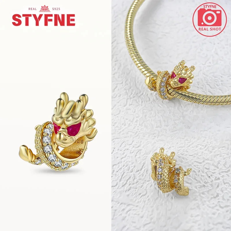 Charm dragón chino y gato de la suerte en plata 925 – Abalorios clásicos para pulsera tipo Pandora, joyería DIY para mujer