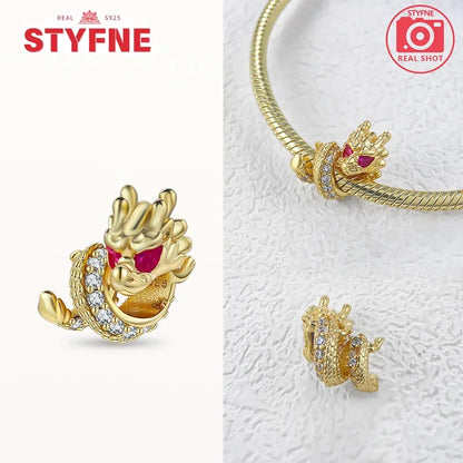 Charm dragón chino y gato de la suerte en plata 925 – Abalorios clásicos para pulsera tipo Pandora, joyería DIY para mujer