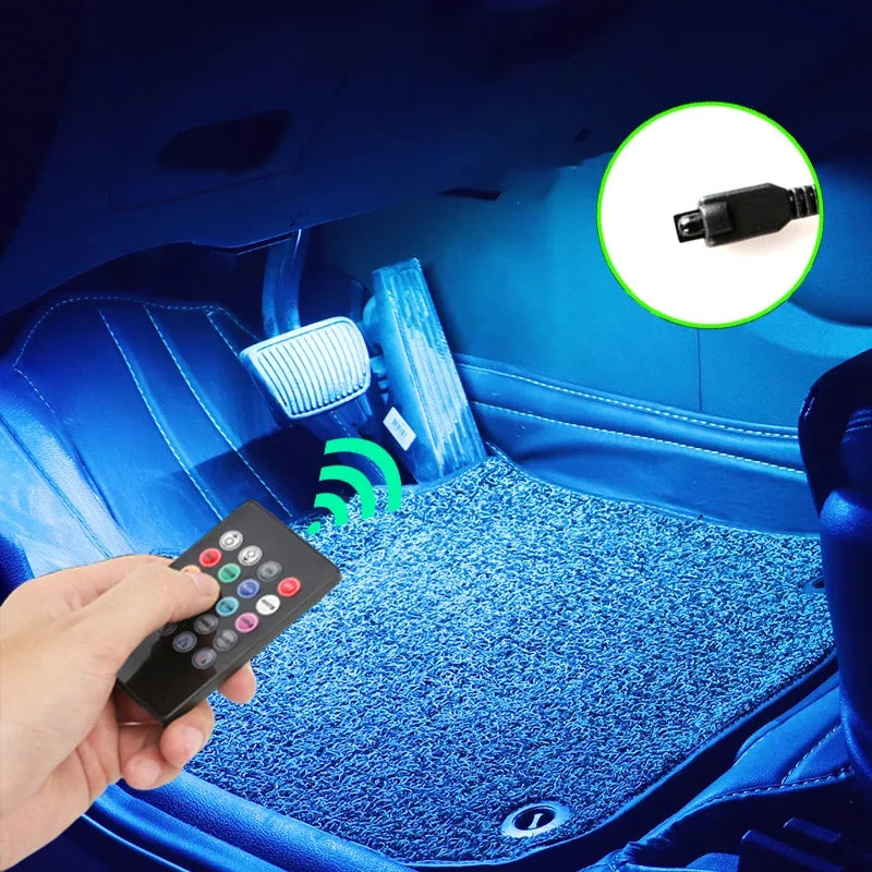 Kit de Luces LED Neón RGB para Interior de Coche | Tiras Decorativas con Control Remoto, App y Modo Música