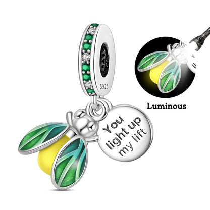 100% 925 Sterling Silver Creative Blue Luminous Firefly Charms Pendants Fit Qikaola 925 Original Bracelets DIY Birthday Jewelry