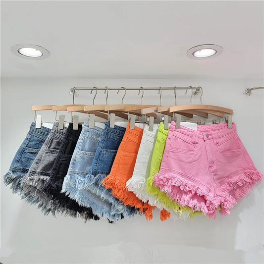 Shorts Vaqueros Mujer Cintura Alta | Denim Crudo Oversize Con Flecos Pierna Ancha