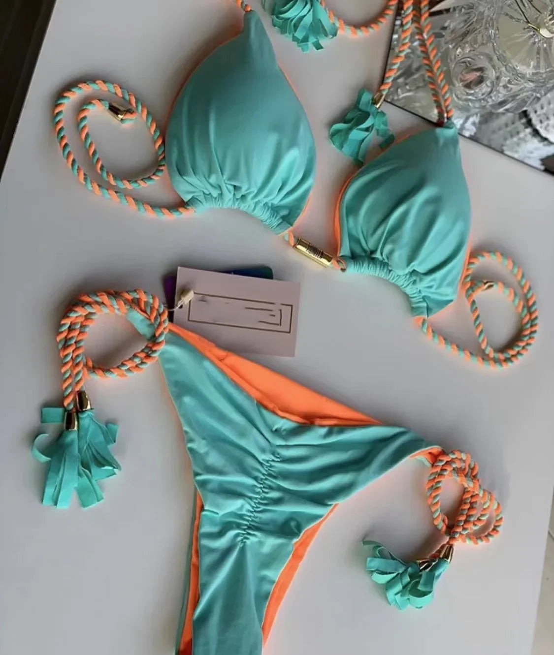 Bikini Mujer 2025 | Triángulo Multicolor Sin Espalda con Cordón