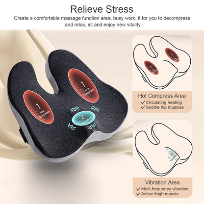 Cojín Masajeador Eléctrico con Vibración | Almohadilla de Masaje para Cadera, Espalda y Lumbar con Soporte Ergonómico