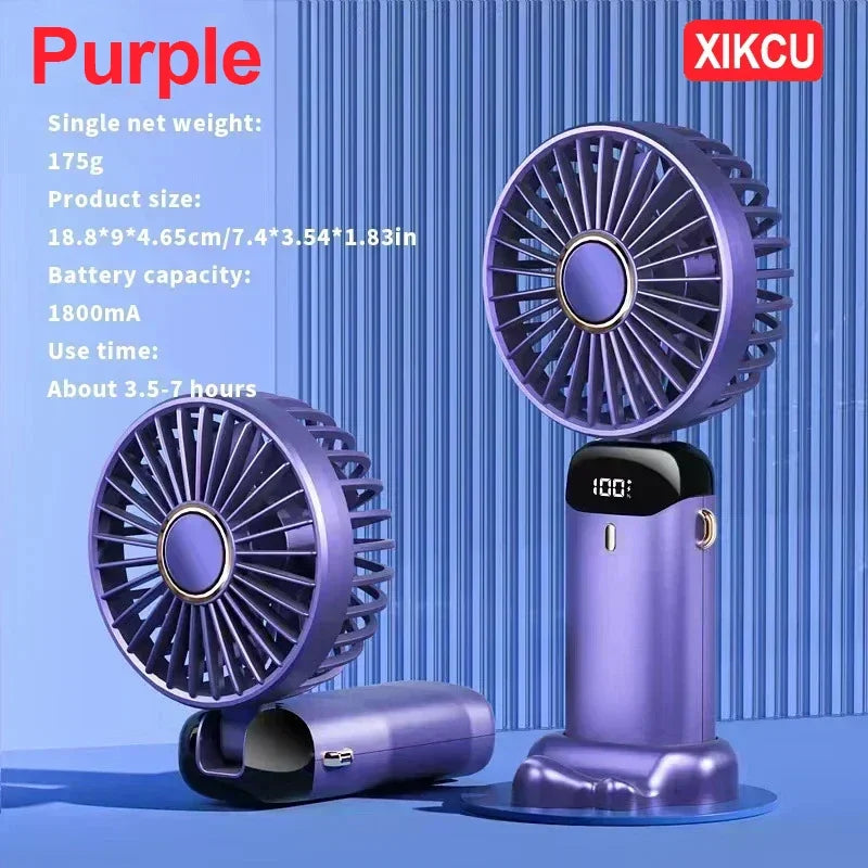 Ventilador portátil XIKCU 3000mAh – Mini USB recargable, plegable, 5 velocidades, LED, de mano, escritorio y cuello