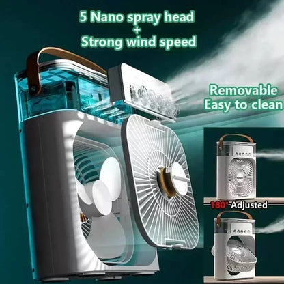 3 en 1 Mini Aire Acondicionado Portátil ❄️ Ventilador + Humidificador + Luz Nocturna | Enfriador de Escritorio USB Recargable