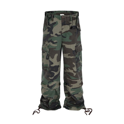 Pantalones Cargo Camuflados Unisex Desmontables | Wide Leg Oversize Rectos Baggy con Patchwork y Colores en Contraste