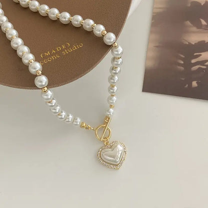 Collar Elegante de Perlas con Colgante de Corazón – Joyería Coreana de Lujo para Mujer, Regalo Sofisticado