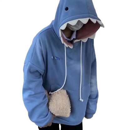 Hoodie Oversize Tiburón Patchwork Unisex | Sudadera Kawaii Casual Otoño Invierno