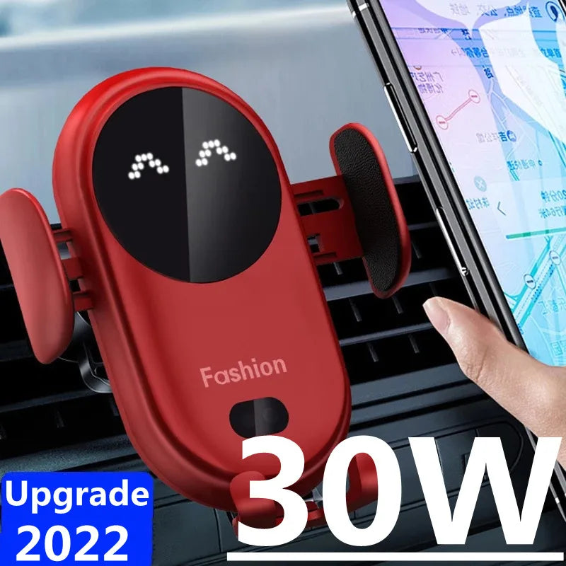 Soporte Cargador Inalámbrico 30W para Auto | Montaje en Ventila de Aire | Carga Rápida Inteligente