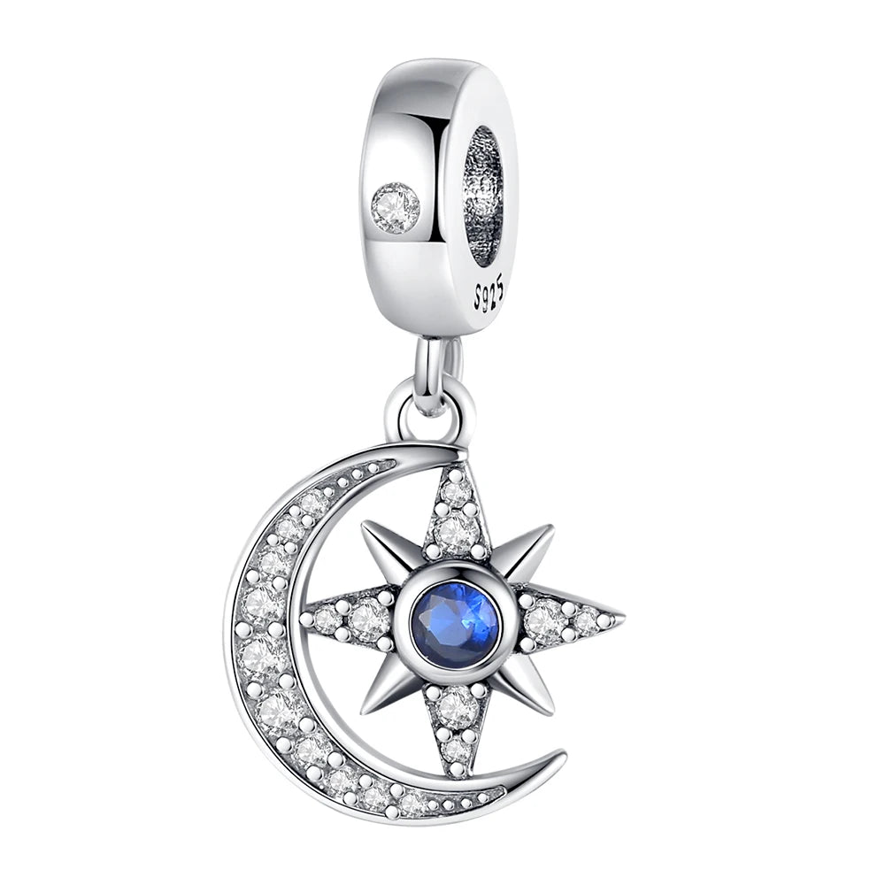 Charm cielo estrellado luna y estrella en plata 925 – Abalorio elegante para pulseras tipo Pandora, joyería DIY cósmica