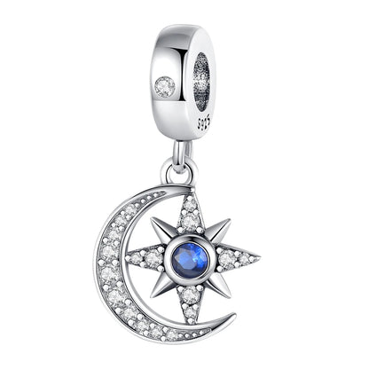 Charm cielo estrellado luna y estrella en plata 925 – Abalorio elegante para pulseras tipo Pandora, joyería DIY cósmica