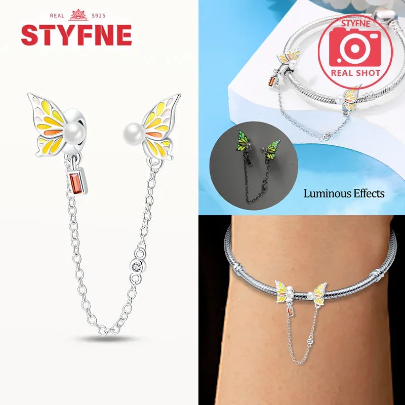 Charm Gato con Corazón de Plata 925 | Cadena de Seguridad para Pulseras Pandora Mujer