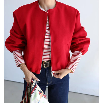 Chaqueta Bomber Roja Mujer | Corta con Cremallera Moda Deportiva Casual 2025