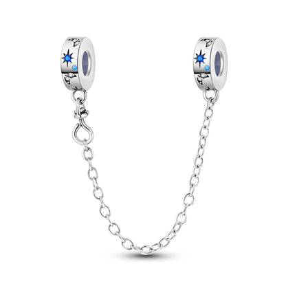 Charm Safety Chain Plata Plateada – Gato Rosa, Luna y Estrella para Pulsera o Collar DIY