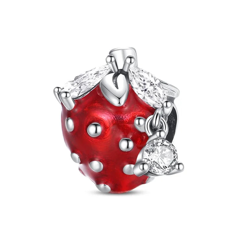 Charms de Plata 925 Frutas (Fresa, Cereza, Manzana y Aguacate) – Abalorios Coloridos para Pulseras Originales