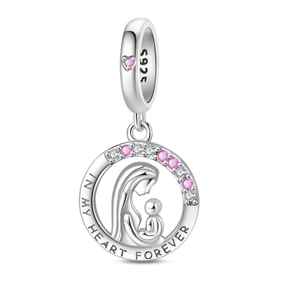 Charm Corazón Mamá e Hija en Plata 925 – Colgante Clásico para Pulseras Tipo Pandora, Regalo Día de la Madre
