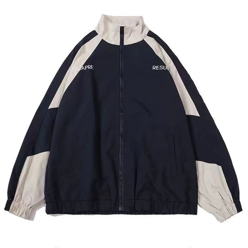 Chaqueta Reflectiva con Rayas para Hombre 2025 – Abrigo Hip Hop Streetwear, Rompevientos Delgado con Cremallera, Estilo Harajuku en Negro y Azul