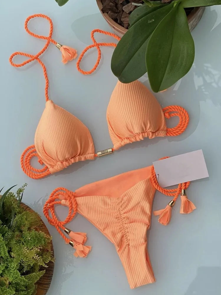 Bikini Mujer 2025 | Triángulo Multicolor Sin Espalda con Cordón