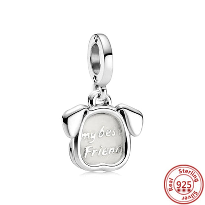 Charm perrito y huesito de plata 925 – Abalorio estilo sorpresa para pulsera tipo Pandora, joyería DIY romántica