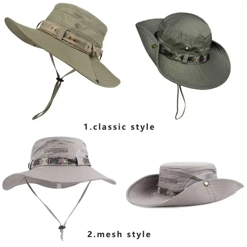Sombrero de Verano para Hombre | Bucket Hat Outdoor con Protección UV, Ala Ancha, Estilo Safari y Pesca