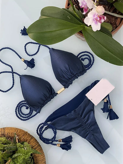 Bikini Mujer 2025 | Triángulo Multicolor Sin Espalda con Cordón