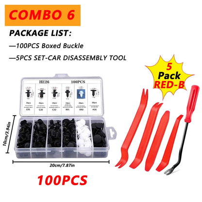 Kit 100 Clips Sujetadores Plásticos para Carro | Remaches Universales Puerta, Parachoques, Guardabarros + Herramienta