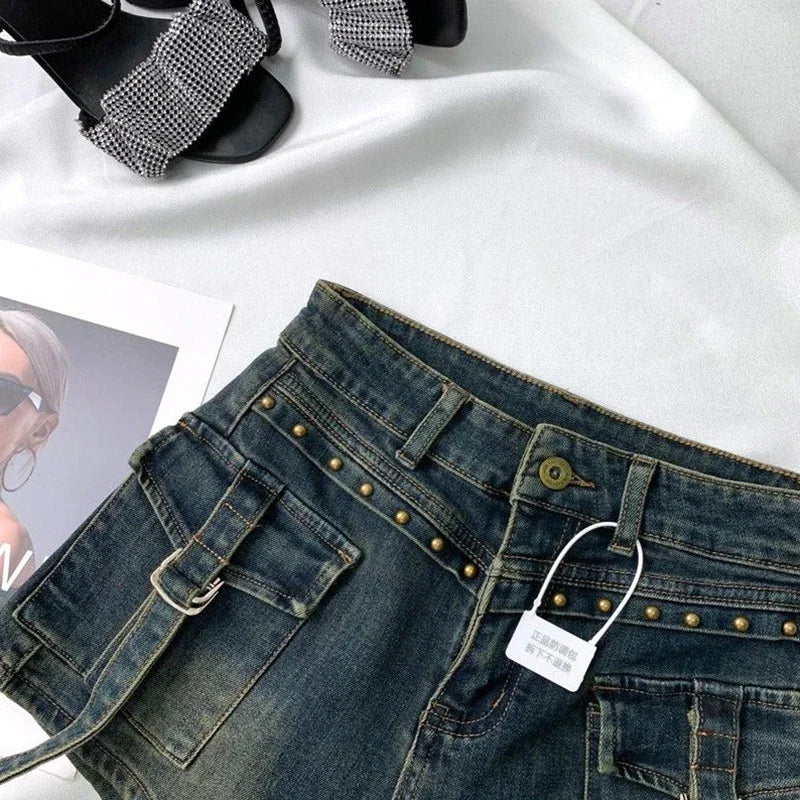 Shorts Cargo Denim Mujer Y2K 2000s | Tiro Alto Vintage Estilo Streetwear Verano