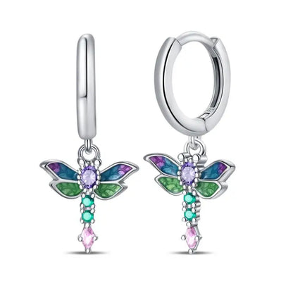 Aretes Primavera Plata 925 | Abeja, Flor y Mariposa | Aros Dobles Mujer