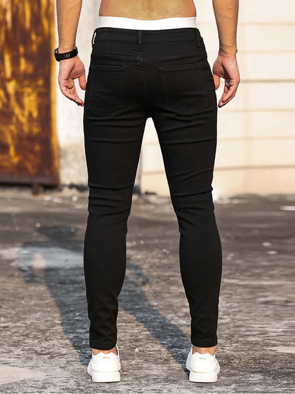Jeans Negros Ajustados Hombre | Pantalón Skinny Ripped Stretch Moda Streetwear Club 2025