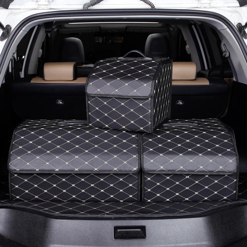 Organizador de Maletero de Coche | Caja de Gran Capacidad | Plegable de Cuero | Multiusos para Herramientas y Accesorios | Emergencias
