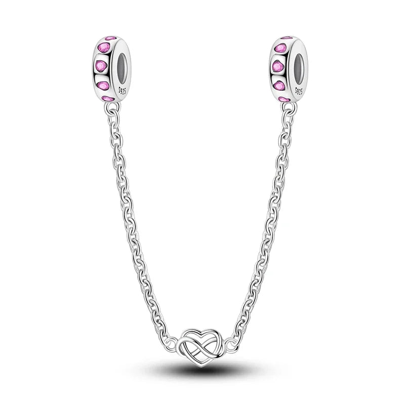 Charm de seguridad en plata 925 – Serie copo de nieve, luna, estrella, corazón y moño para pulseras tipo Pandora