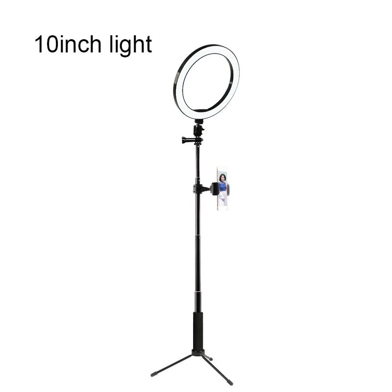 Anillo de luz LED regulable con trípode – Luz de estudio para cámara, teléfono y video con control de brillo para selfies y streaming
