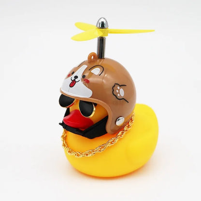 Pato Amarillo Decorativo con Casco, Gafas y Hélice | Adorno Divertido para Coche, Moto o Bicicleta