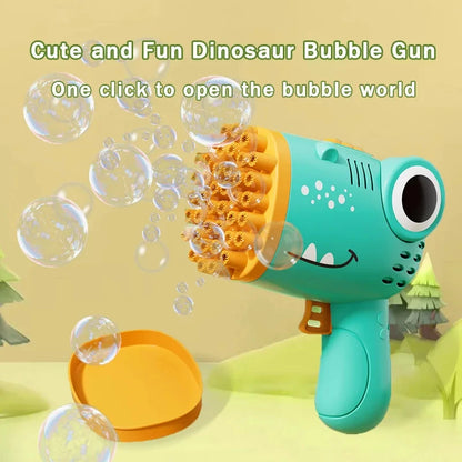 Pistola de Burbujas Eléctrica Dinosaurio 40 Agujeros – Máquina Automática Portátil de Burbujas para Niños al Aire Libre