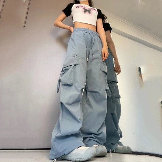 Pantalones Cargo Vintage Mujer | Sweatpants Oversize Cintura Elástica Pierna Ancha Streetwear