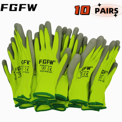 10 Pares Guantes de Trabajo PU 🧤 Antideslizantes, Resistentes y Ligeros – Guantes de Seguridad Certificados EN 388/ISO20471 (Tallas S/M/L/XL)