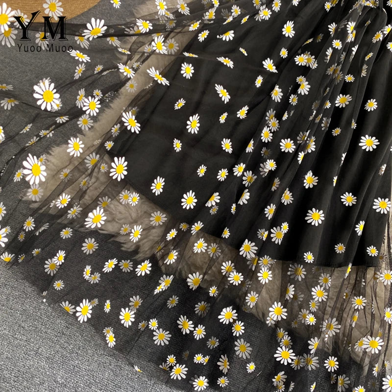 Vestido Verano Mujer Estilo Coreano | Vestido Midi Doble Capa con Tirantes y Estampado de Margaritas