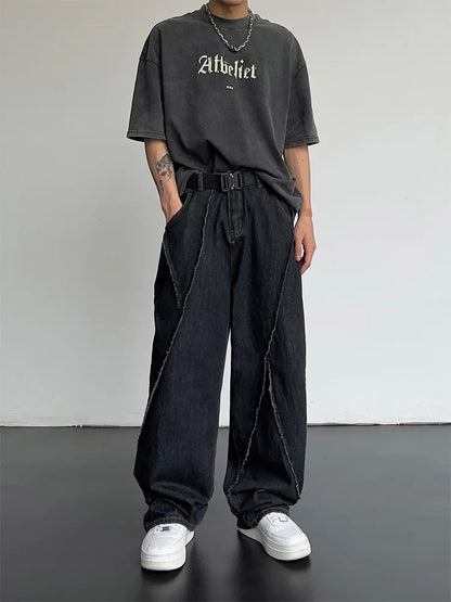 Jeans Hip Hop 2025 para Hombre – Pantalones Rasgados con Patchwork Denim Oversize Baggy Pierna Ancha Streetwear Casual