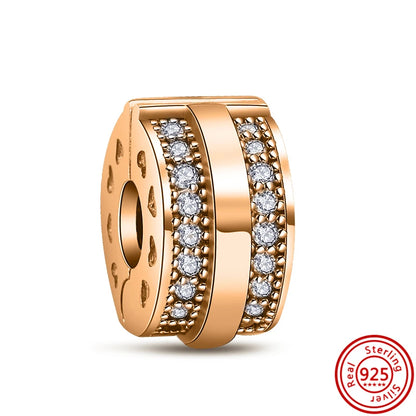 Charm Clip Plata 925 con Corazones, Corona y Concha | CZ Pavé Brillante | Compatible Pandora Original