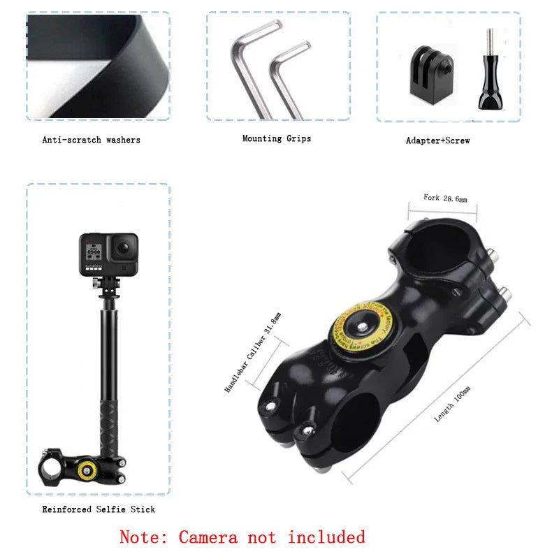 Soporte para motocicleta y bicicleta con palo selfie invisible – Compatible con Insta360 X3/X4, GoPro Hero 12/11/10 y DJI Action