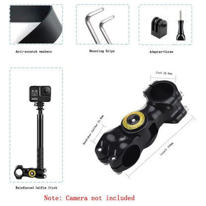 Soporte para motocicleta y bicicleta con palo selfie invisible – Compatible con Insta360 X3/X4, GoPro Hero 12/11/10 y DJI Action