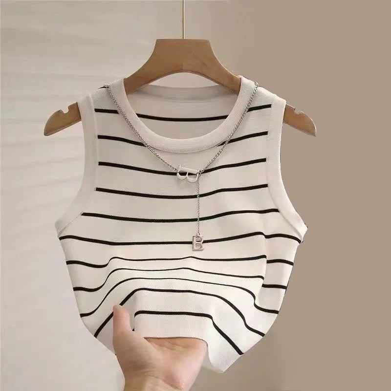 Chaleco Tejido Mujer Verano | Top de Punto sin Mangas a Rayas Elegante Casual
