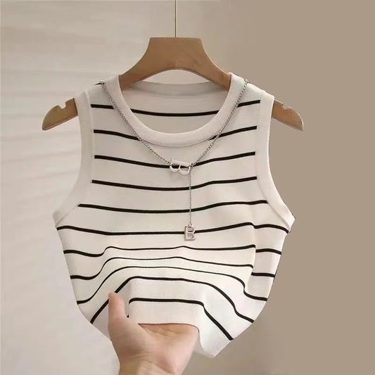 Chaleco Tejido Mujer Verano | Top de Punto sin Mangas a Rayas Elegante Casual