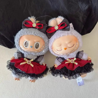 Labubu Peluche Colgante 17cm – Accesorios de Ropa Kpop Estilo Princesa con Vestido de Moño, Muñeco Idol Kawaii Regalo Colección