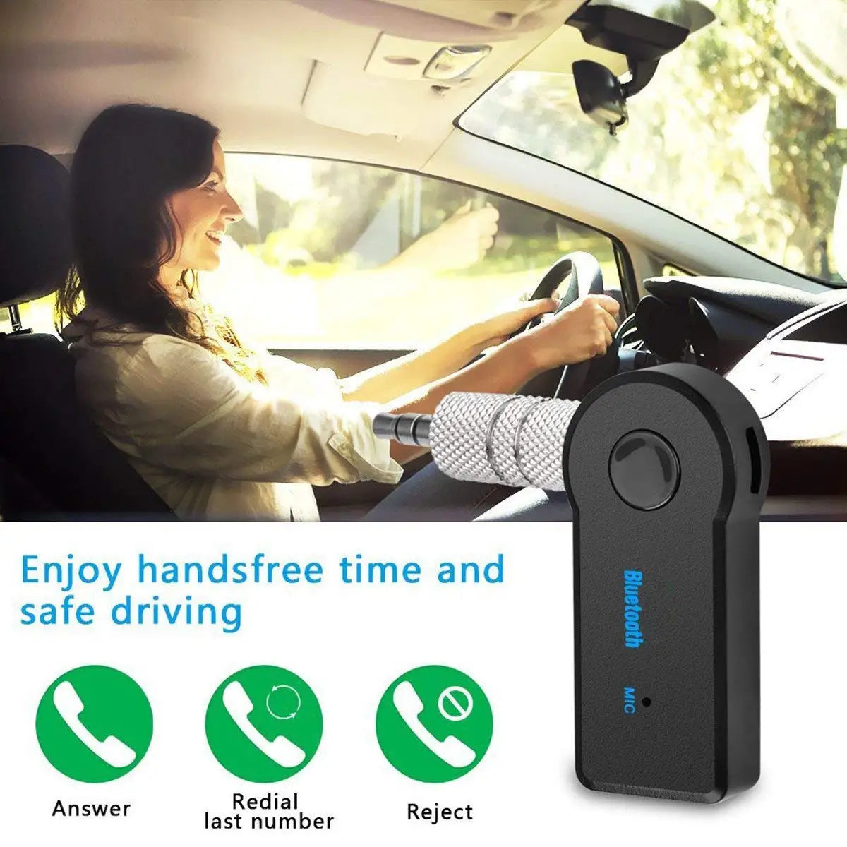 Receptor Bluetooth 5.0 AUX para Coche | Adaptador de Audio Inalámbrico 3.5mm con Micrófono | Transmisor de Música y Manos Libres