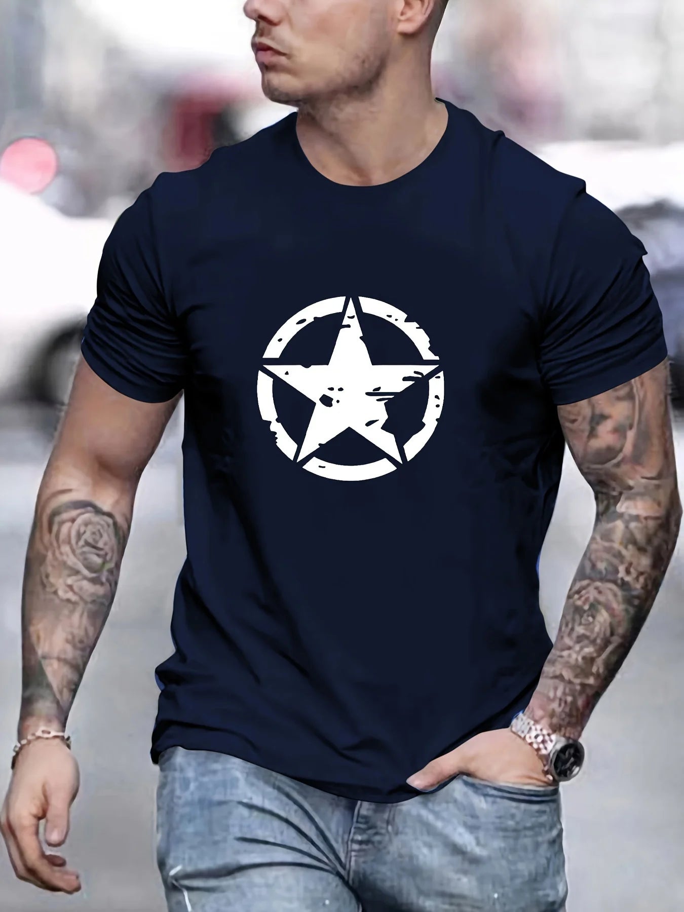 Camiseta Oversize de Algodón 100% para Hombre | Estampado Estrella, Casual y Deportiva de Verano